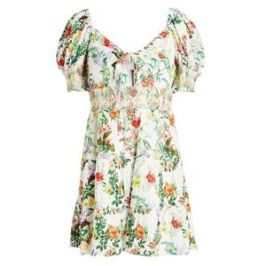 NWT Alice + Olivia Kristie Floral Print Puff Sleeve Dress Green White Multi 6